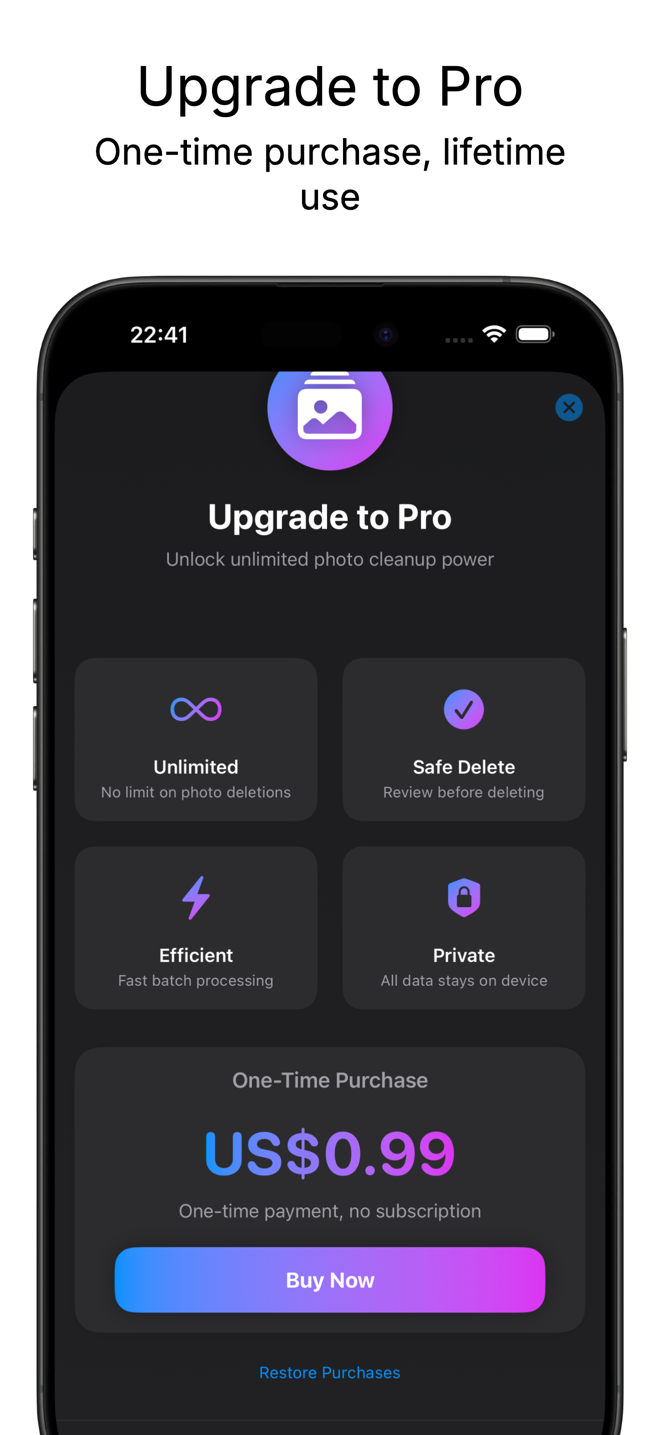 Photo Cleaner Lite settings screen